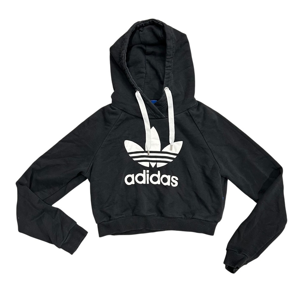 Adidas‎ Trefoil Womens Medium Crop Hoodie Sweatshirt Black/White